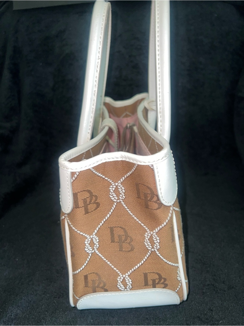 Dooney & Bourke Brown and White Monogram Satchel - Picture 2 of 7